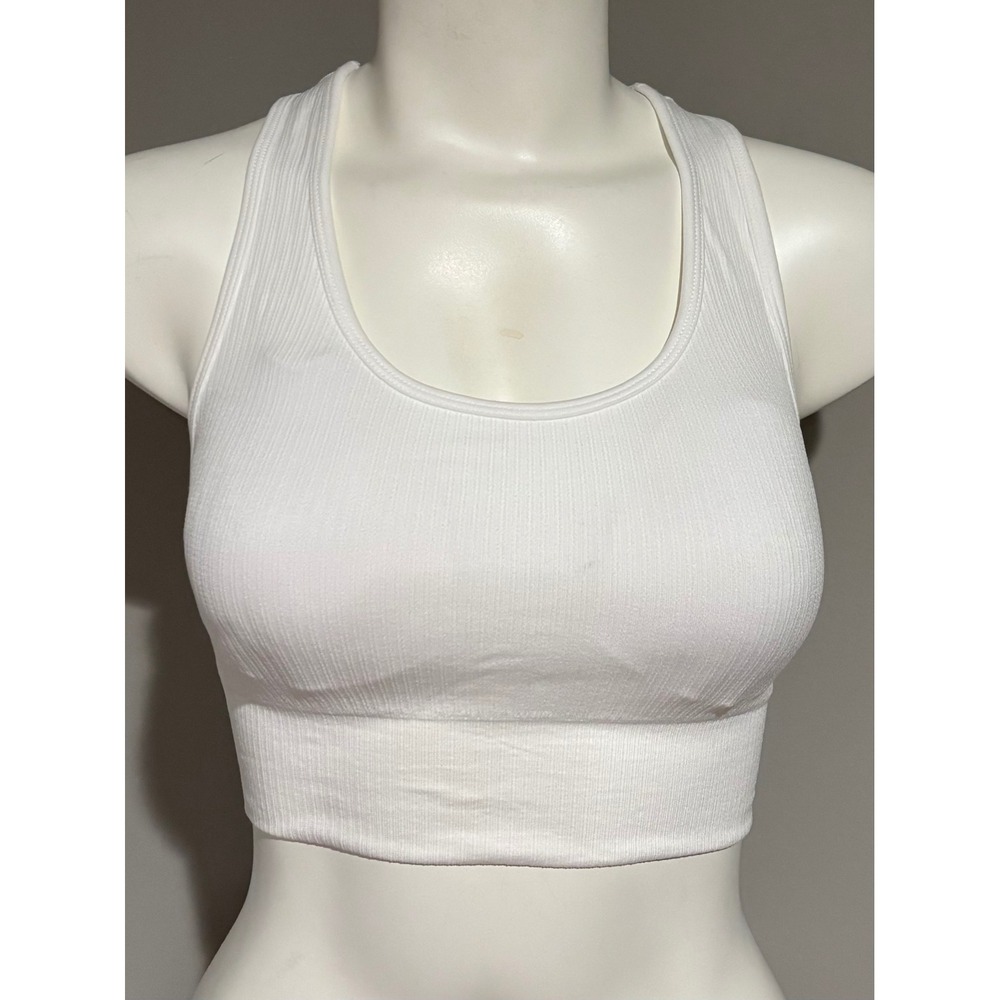 90 Degree by Reflex Womens White Ribbed Racerback Sports Bra Size Medium